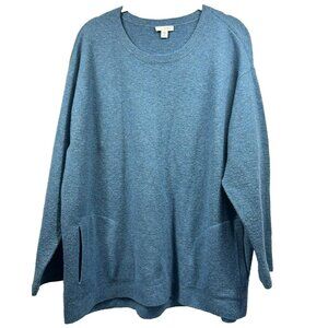Purejill Sweater J Jill Wool Alpaca Blend PL Solid Blue Front Pockets Normcore